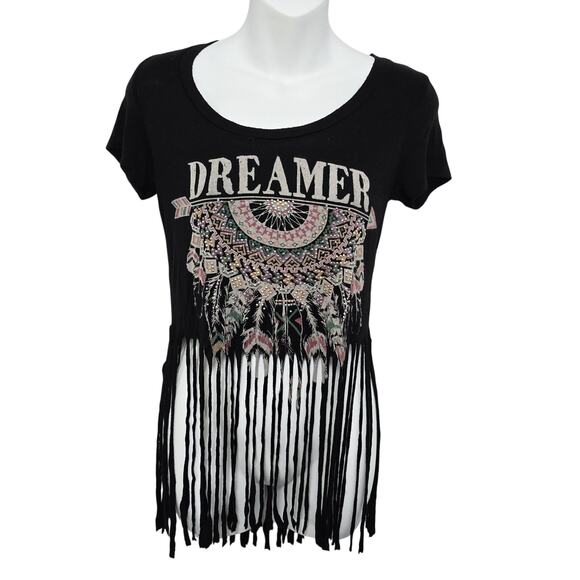 Dreamer Dreamcatcher Fringe Muscle Gray Tee W Rhinestones Sz Medium Stretchy Top - Picture 1 of 6